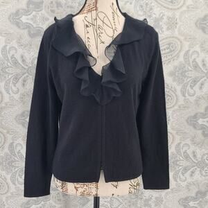 Norton Mc Naughton black vintage sweater sheer ruffle neckline Goth fairy grunge